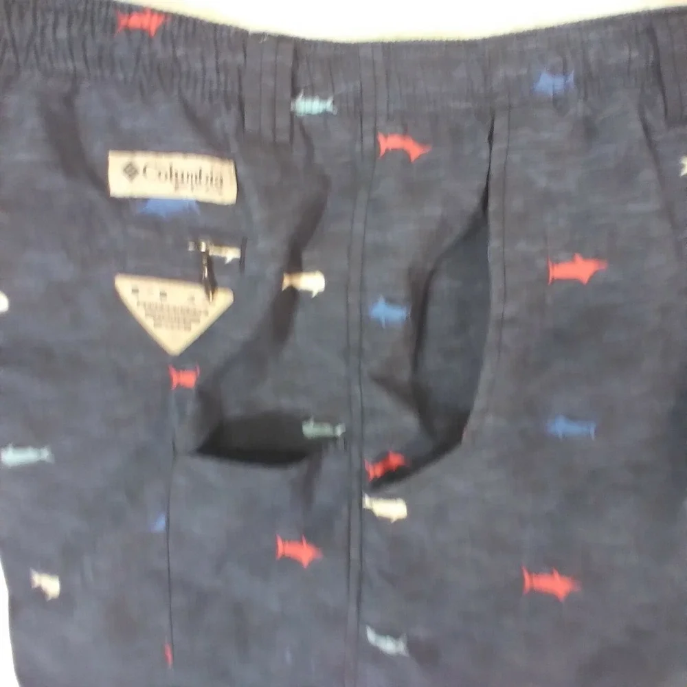 Columbia PFG swim shorts mens XL  blue fishing Hybrid pockets fishing FLAWED